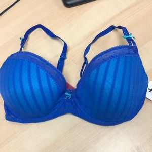 Betsy Johnson 34C Bra stocking stripe BLUE